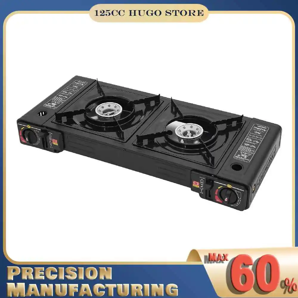 

Портативная газовая плита с двумя конфорками и чехлом для переноски, работающая на бутане/СУГ, для приготовления пищи на открытом воздухе и барбекю