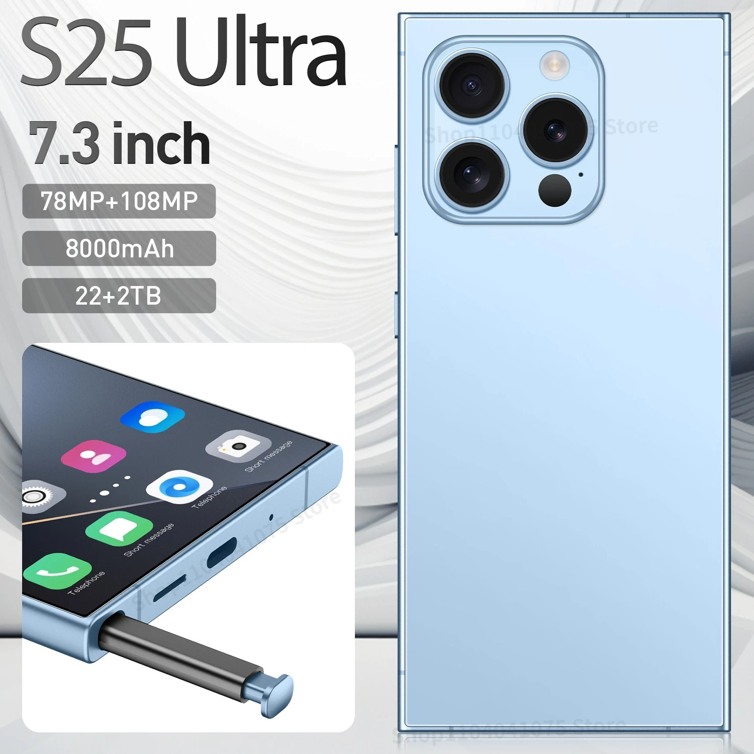 S25 Ultra Mobile Phones 7.3HD Smartphone Original 22GB+2TB 4G 5G Dual Sim Cellphones  Android Face Unlocked 8000mAh Cell Phone