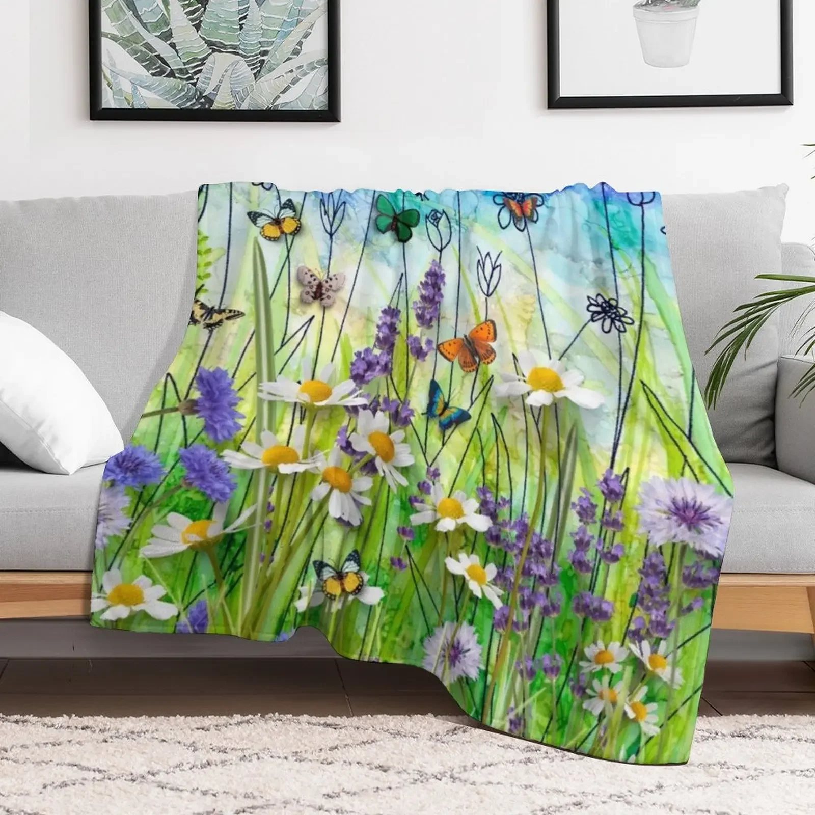 Butterflies & wildflowers collage, summer meadow Throw Blanket Portable Lightweight Blanket for Travel Camping