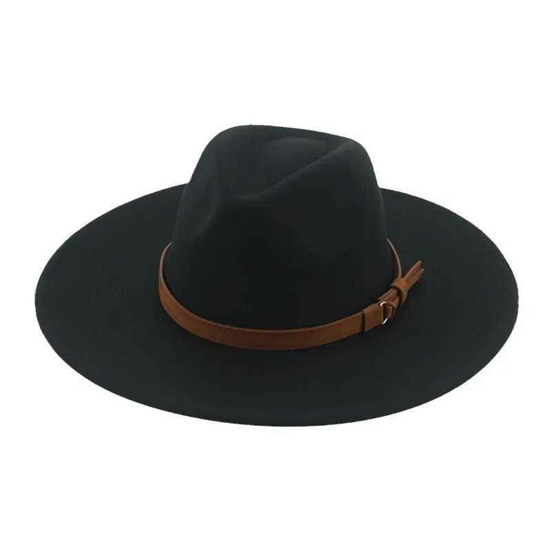 Gorra de fieltro de ala grande, sombrero vaquero occidental de ala ancha de Panamá, sombrero de copa de Color sólido, cinturón, sombrero Fedora de corona alta, nuevo