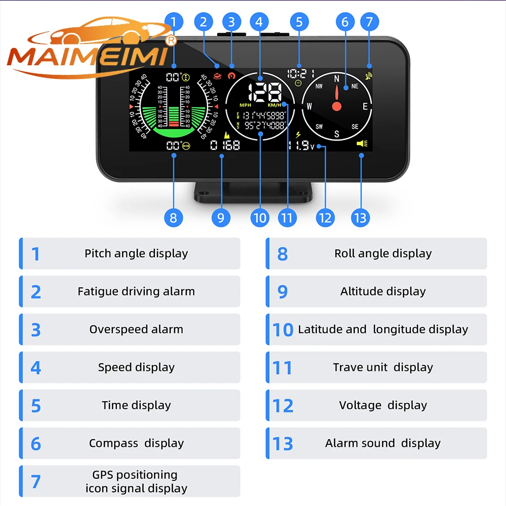 Car Inclinometer GPS Speedometer Moto Head Up Display Digital Speed Slope Meter Compass Off Road 4x4 Accessories Car Gadgets