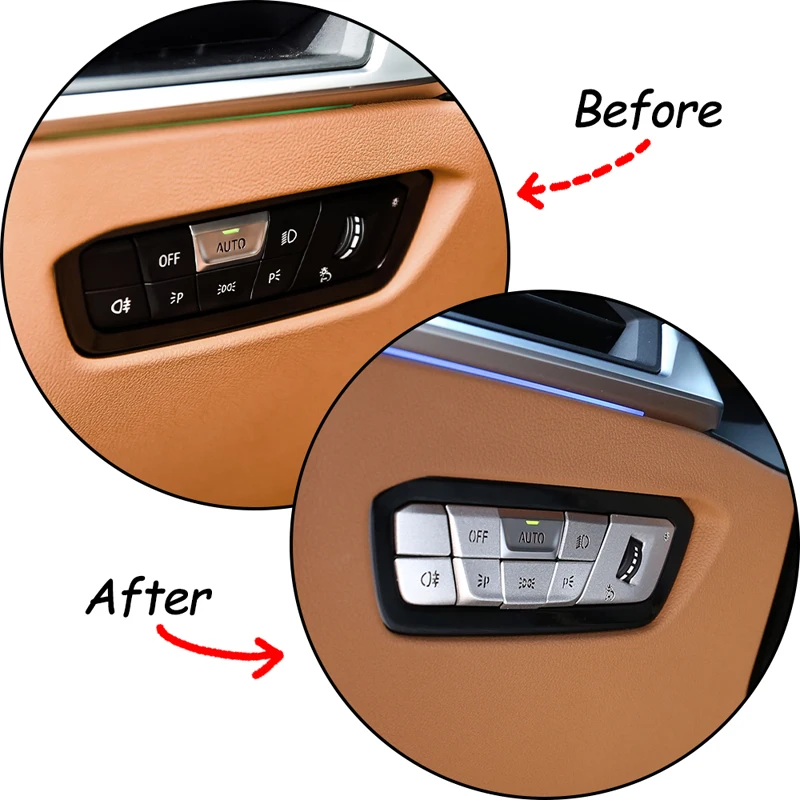 Aluminum alloy Headlight Switch Buttons Decoration Sequins Frame Covers Stickers Car Accessories For BMW 3 Series G20 G28 20-22