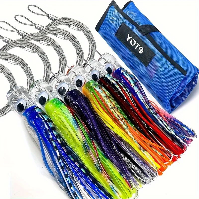

YOTO Trolling Lure Saltwater, 6.5 inch Squid Skirted Deep Sea Fishing Lure kit, Tuna, Marlin, Wahoo, Shark