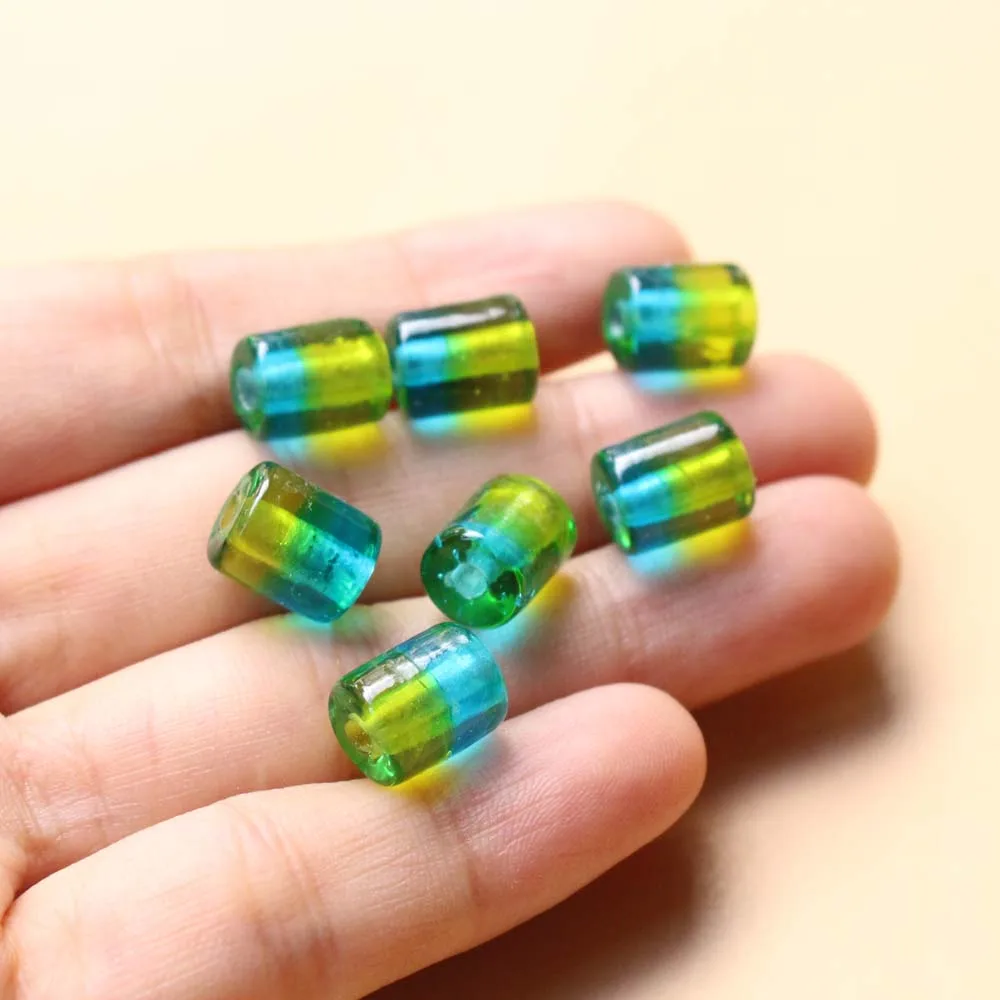 9mm×11mm Handmade Lampwork Glass beads Pipe Shape Bead Couple Colored Blue Green for Jewelry Bracelet Neckalce Earring Craft DIY