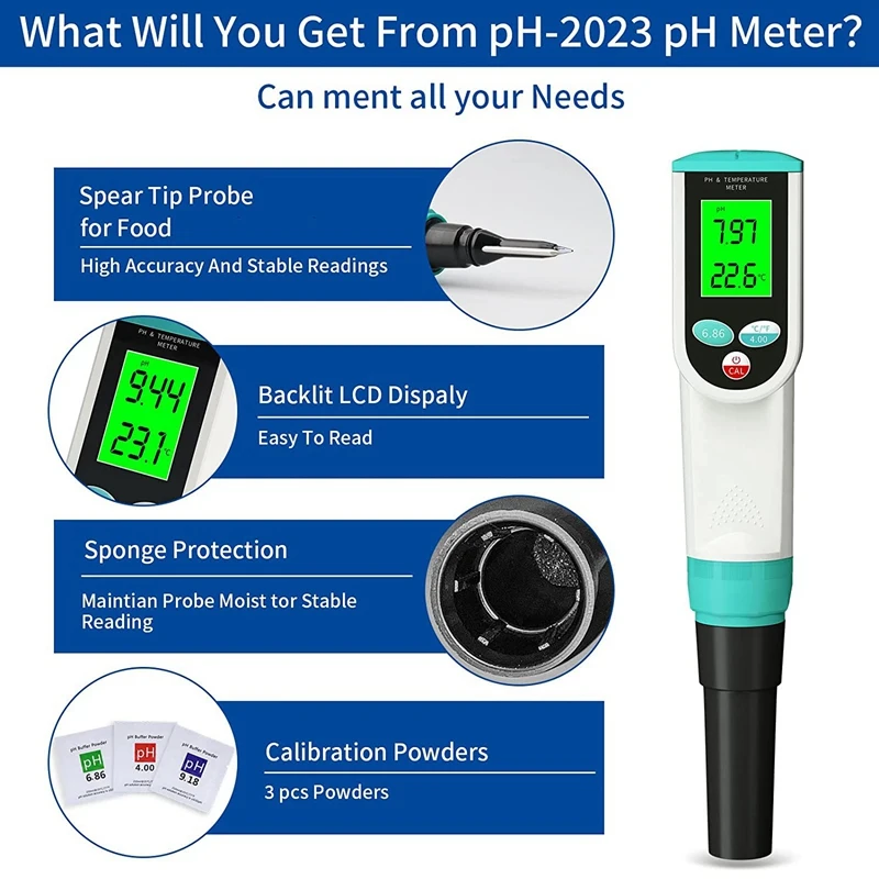 PH Meter With ATC Food PH Tester Waterproof Digital Food PH Meter PH Tester With High Accuracy PH/Temperature Probe