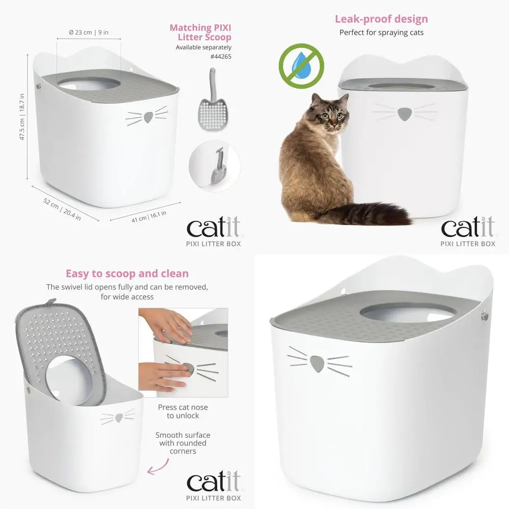 

Лоток для кошек с верхним входом, герметичной крышкой, легкоочищаемой конструкцией, без BPA, просторный, в минималистичном стиле