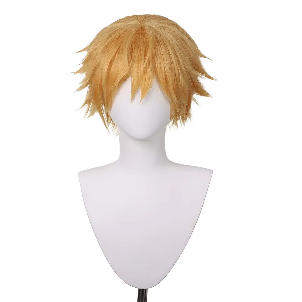 Denji Cosplay Wig 30cm Short Straight Blonde Men Synthetic Wigs