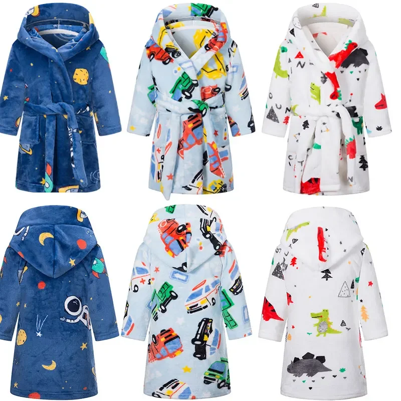 Children Bath Robes Flannel Winter Kids Sleepwear Robe Infant Pijamas Nightgown For Boys Girls Pajamas 2-12 Years Baby Clothes