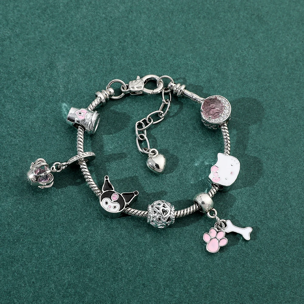 Sanrioes-pulsera Kawaii Hello Kitty Kuromi, brazalete pequeño con colgante de cristal fresco, accesorios de regalo Y2K para niña