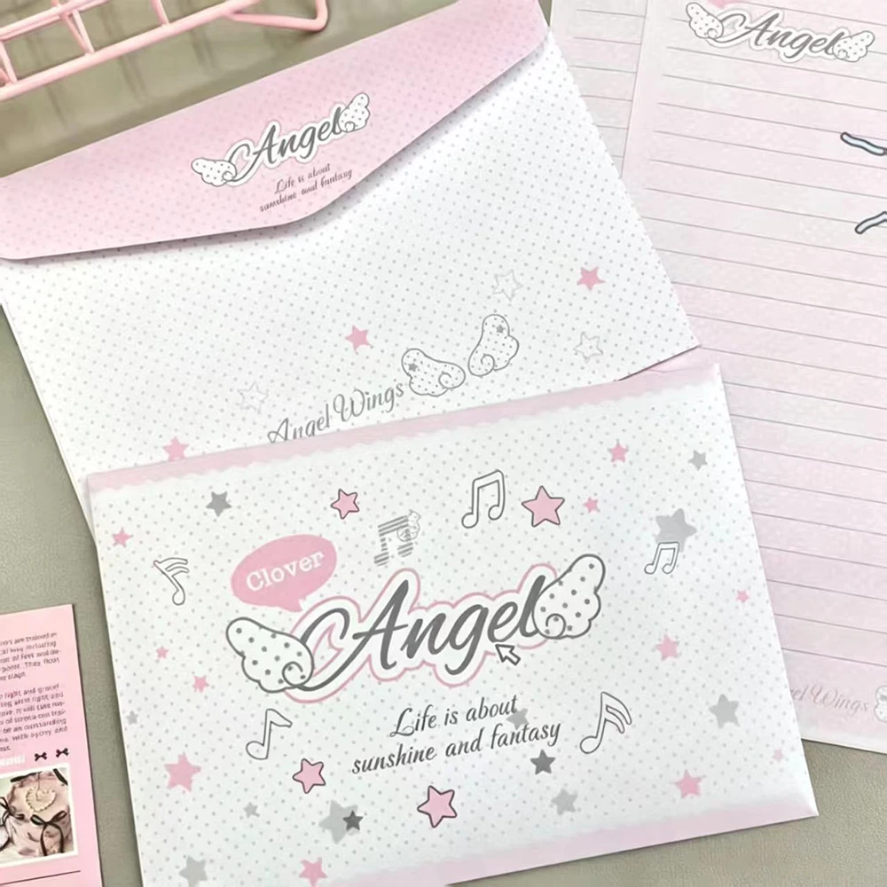 

4-pcs Angel Wings Envelope Letter Set, Ins High Beauty Pink Girl Heart, Handwritten Holiday Blessing Letter, Gift