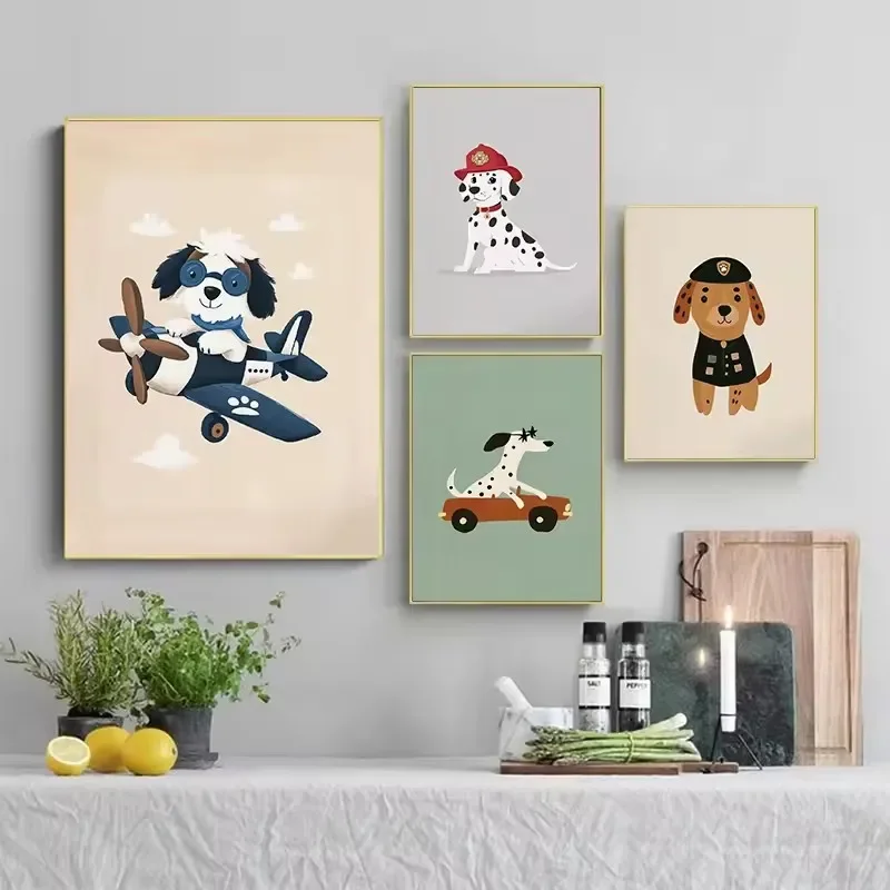 Colorful Cartoon Dog Illustrations Poster Canvas Paintings Cute Animal Nordic Wall Art Pictures Kindergarten Home Decor No Frame view 4