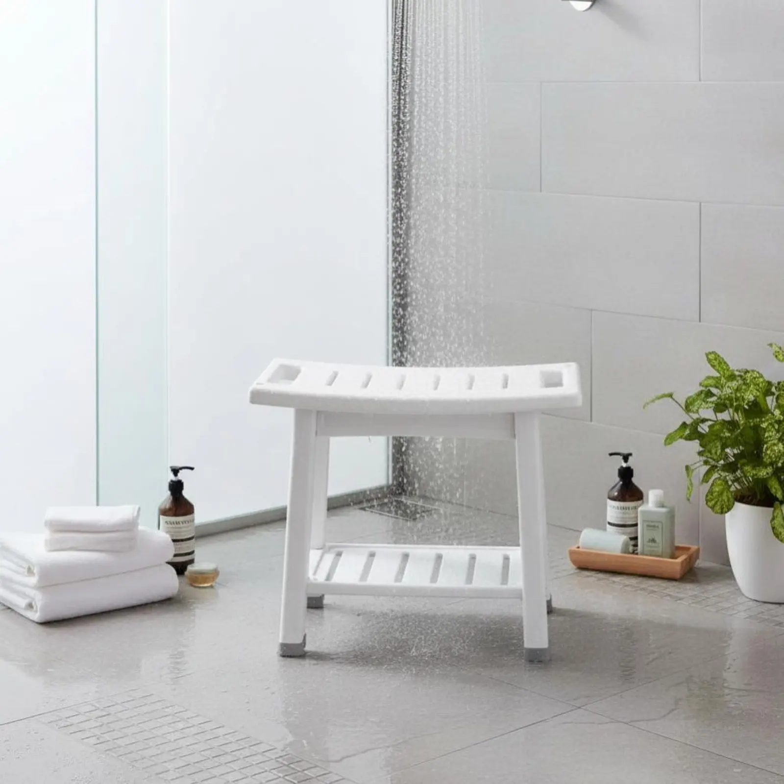 2-Tier Non-Slip Bathroom Bench for Mobility - usage example