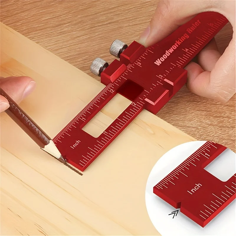 Red Carpenter's Ruler, Aluminum Alloy Positioning Ruler, Carpenter's Ruler, Angle Ruler, Multi-Function Marking Ruler