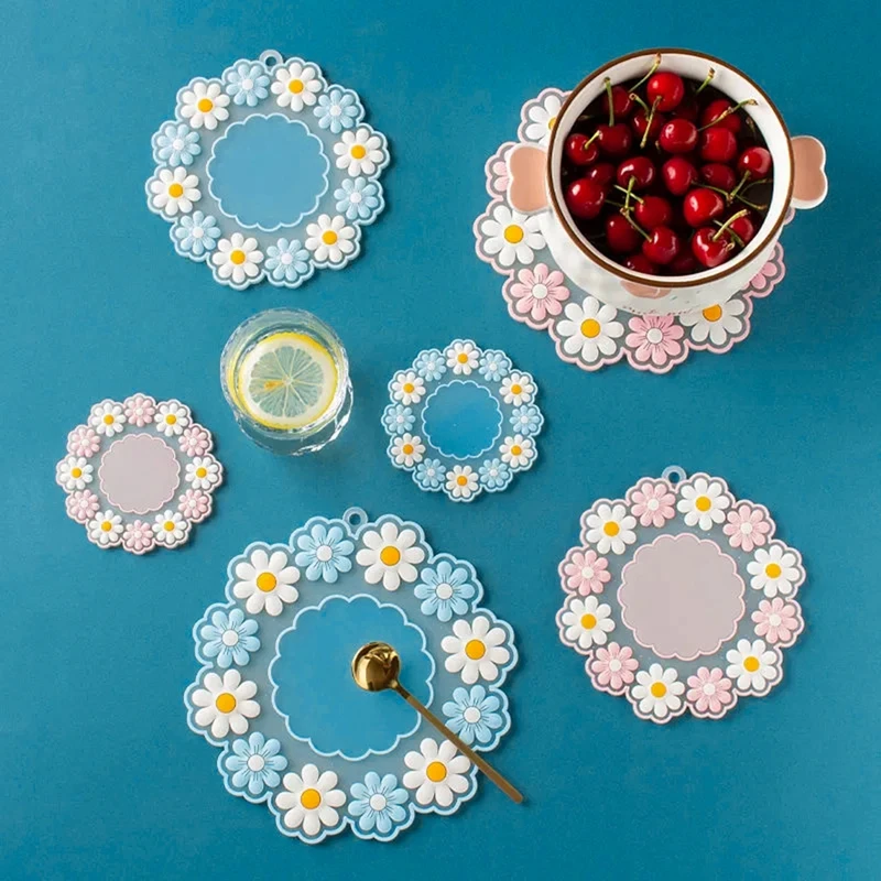 Kawaii Daisy Placemat Dinner Plate Insulated Pads Table Mat Anti-skid Cup Pads Tea Mug Milk Mug Coffee Cup Coaster Decoration