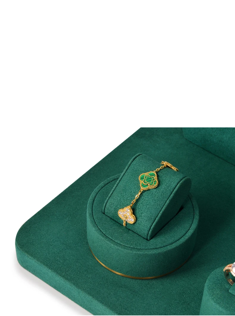 Oirlv Halskettenständer Metall Schmuckständer Set Harz Ohrring-Präsentationsständer Mikrofaser Armreif-Präsentationstablett Neu Grün – Detail 10