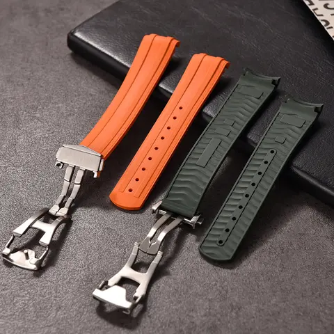 Ny design FKM 20 mm böjd ände för Omega Seamaster 300 fluorgummiarmband PFAS-certifierat med original vikspänne för klockor 10 best sales 20 mm klockarmband med böjd ände - №10