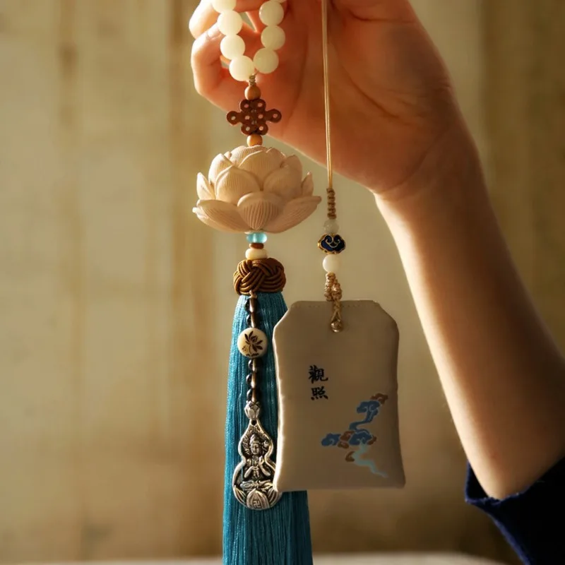 

Premium Peach Wood Ornament Interior For Men And Women Lucky Bag Peace Buddha Car Rearview Mirror Pendant Hanging Decoration