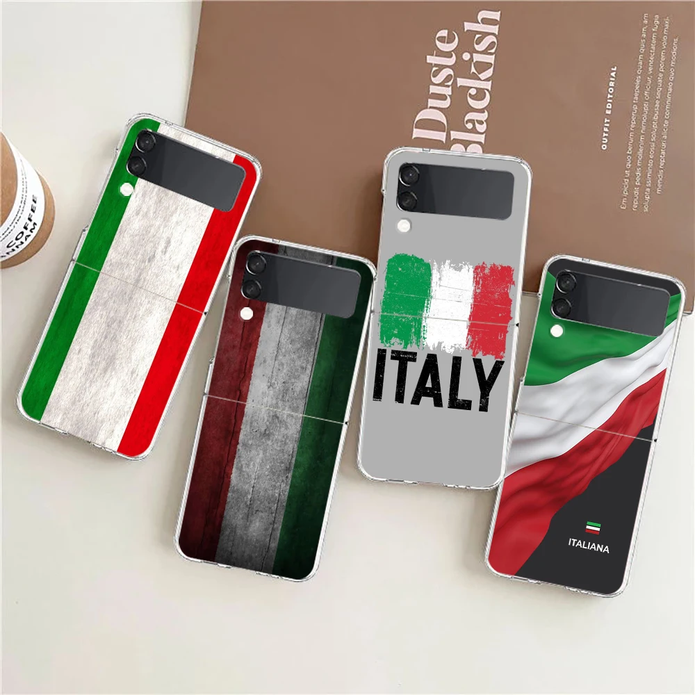 כיסוי טלפון עם דגל איטליה עבור Samsung Galaxy Z Flip 3 4 5 6, קיפול שקוף, מארז קשה מאוד מפלסטיק PC עבור Galaxy Z Flip 3 5 6, כיסוי שקוף