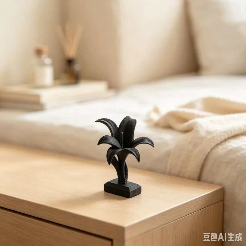 Plastic 3D Printed Black Plant Lily Flower Statue Modern Leaf Sculpture Abstract Floral Miniature Home Office Desktop Decor