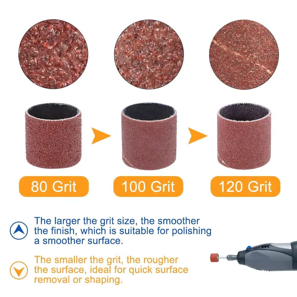 11-102pcs 6.35mm Sanding Drum Kit Grit #80 #100 #120 Sanding Mandrels for Electric Mini Angle Grinder for Dremel Sleeves