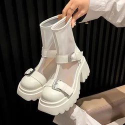 2024 Summer New Thick Heel High Heel Hollow Cool Boots Women's Mesh Boots Thick Sole Short Boots