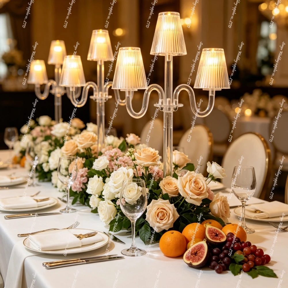 1-10pcs 5 Arms Table Lamp Shaped Clear Crystal Hurricane Candlestick Luxury acrylic Wedding Candle Holder for Party Home Wedding