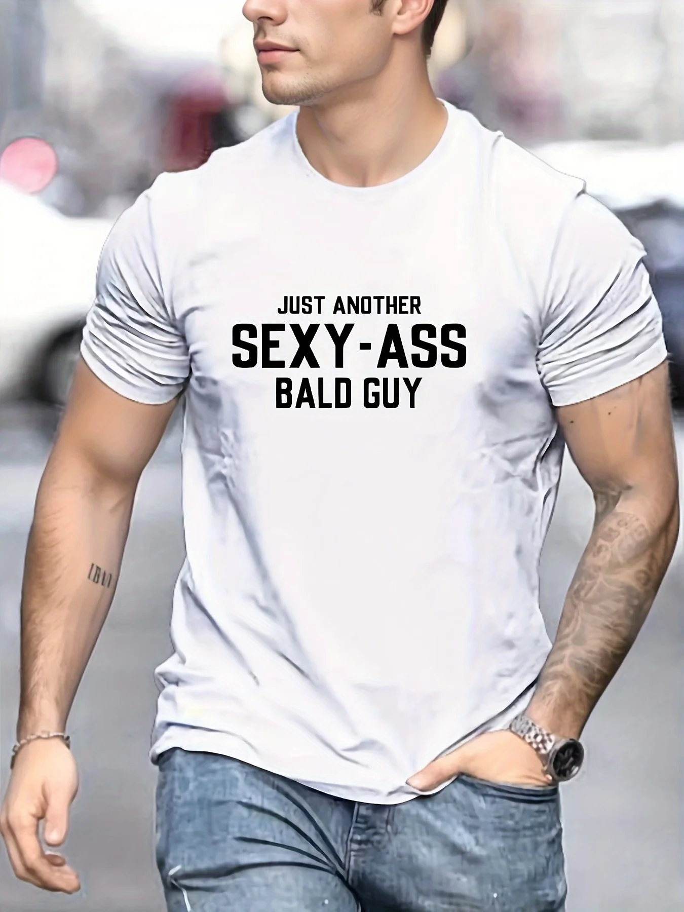 Just Another Sexy Ass Bald Guy Print T Shirt 100% Cotto Comfortable and Versatile Tees for Men Casual Short Sleeve for Summer