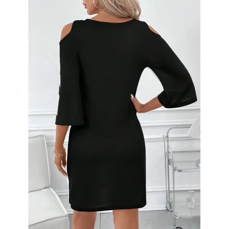 Women Dresses 2026 New elegant black white contrasting color slim off-the-shoulder mini dress women's clothing vestidoes