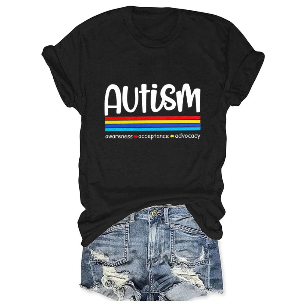 

Rheaclots Women's Autism Awareness Acceptance Advocacy Print V-Neck Short Sleeve T-Shirt