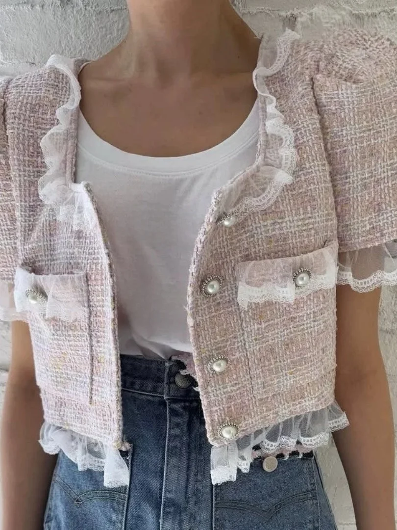 Or renda aparada gola quadrada retalhos design feminino jaet coreano sle retro bicolor sensação verão nova chegada