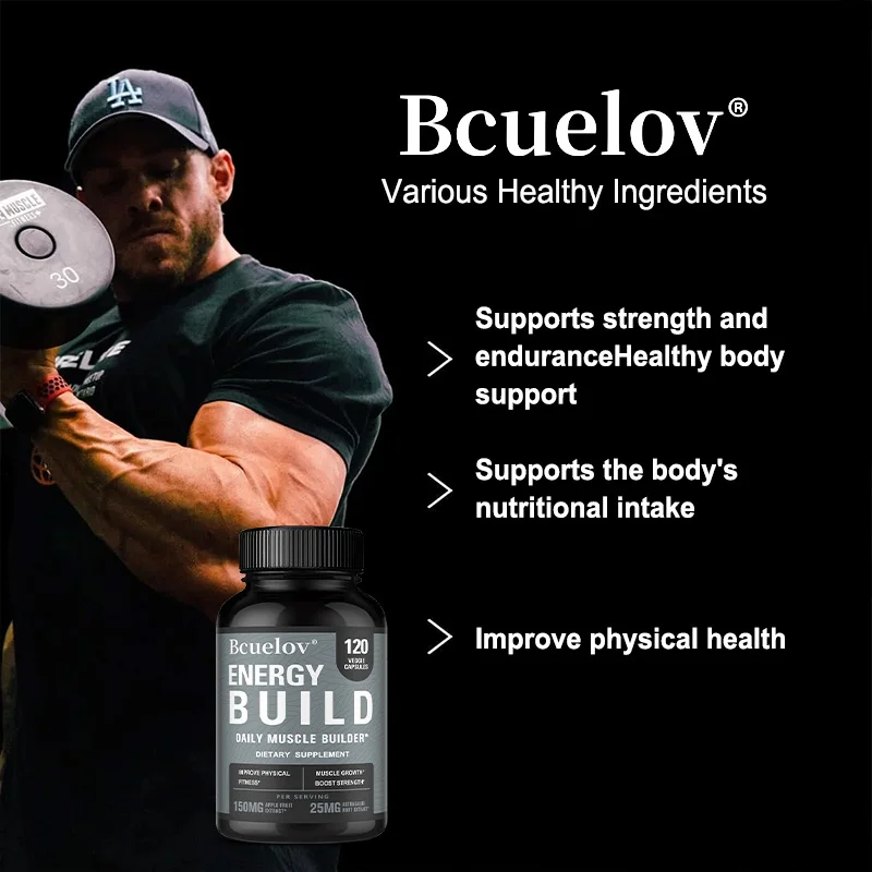Muscle Growth Supplement Capsules, Lions Mane Cordyceps Reishi Shiitake Turkey Tail & Apple, Supports Brain, Vitality & Energy