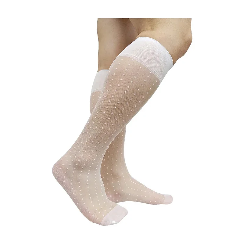 

Ultra Thin See Through Mens Nylon Silk Socks Knee High Formal Long Tube Dress Suit Socks Dot Striped Sexy Male Stocking