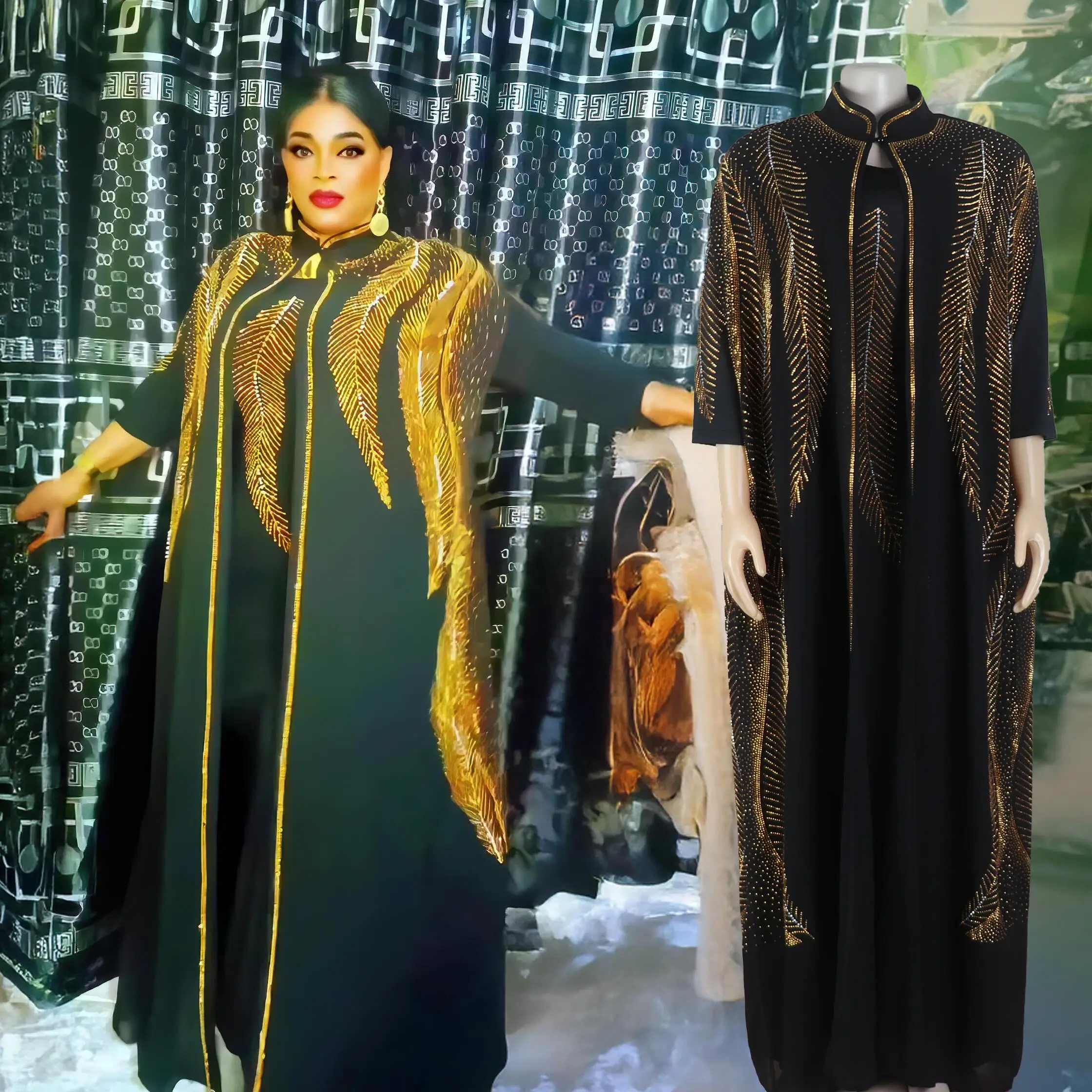 ترتدي تركيا الأنيقة مكونة من قطعتين فساتين أفريقية من حجر الراين فساتين أفريقية للنساء