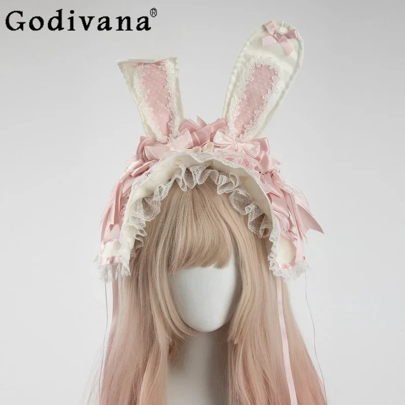 

Lolita Japanese Original Design Bow Handmade Headdress Sweet and Cute Girl Doll Feeling Bnt Rabbit Ear Headband Kc