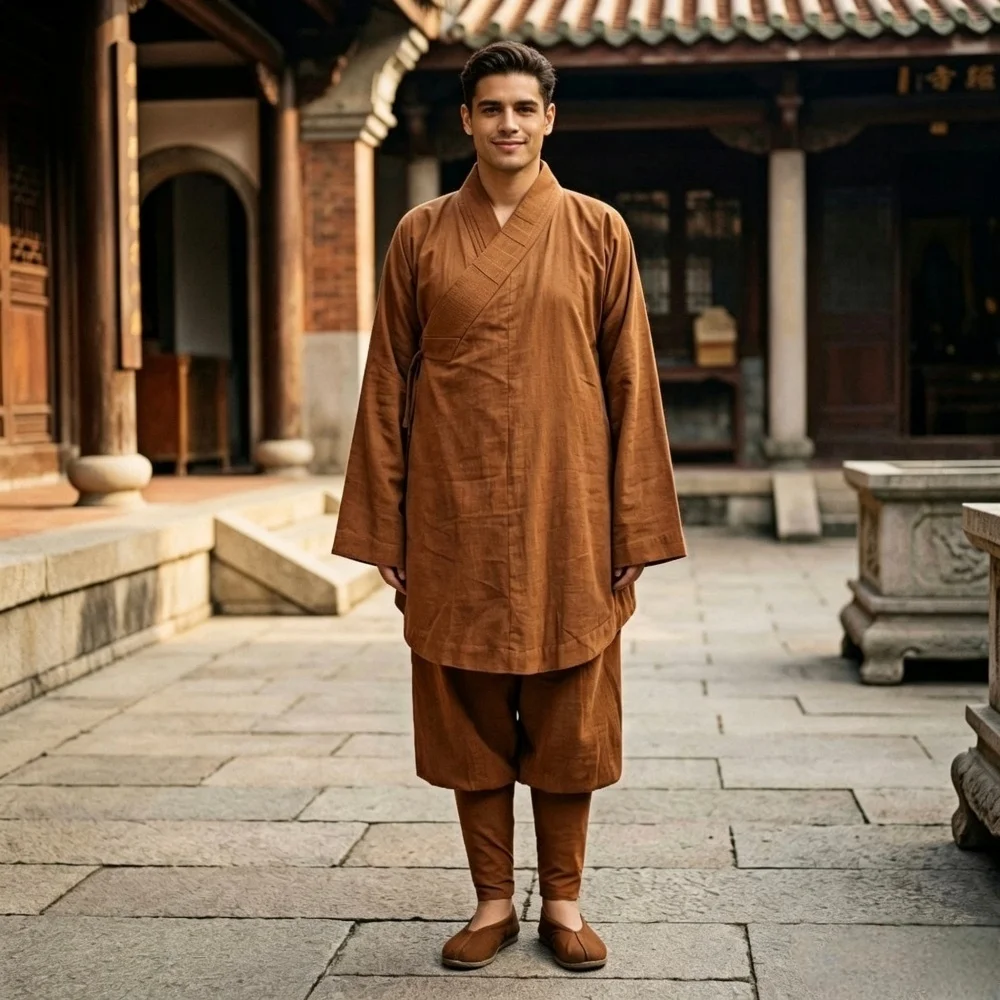 USHINE Unisex Shaolin Monk Robe Set Traditional Buddhist Zen Meditation Uniform Kung Fu Martial Arts Training Clothes