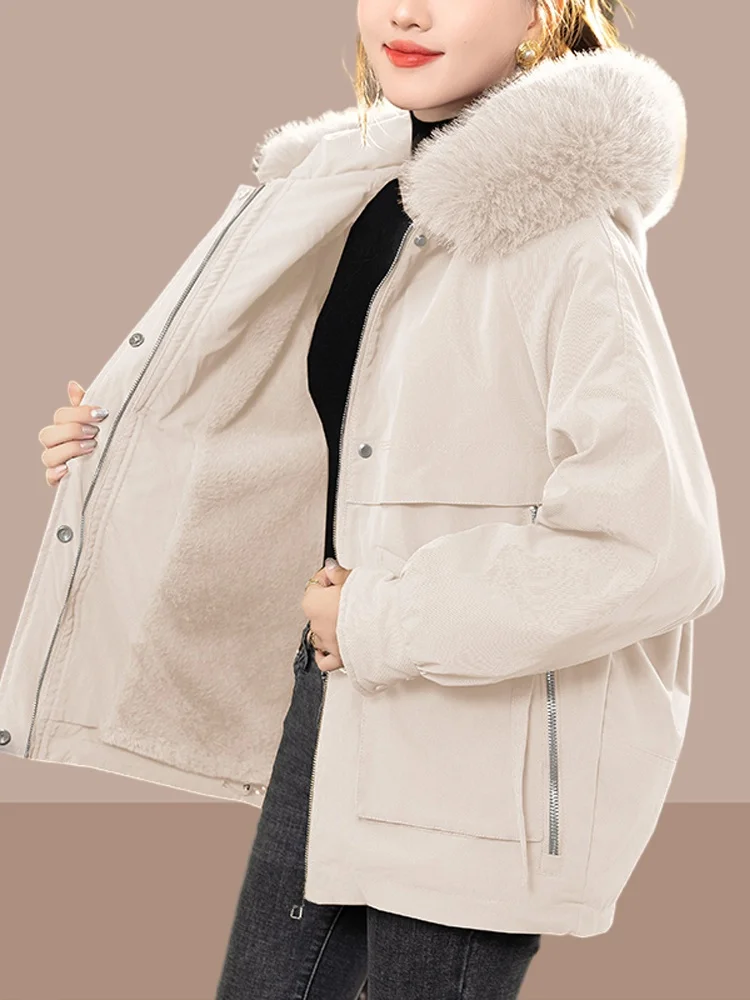 

Thiened Fce Parka Autumn Winter New Sle Women's Cotton Jaet Mid-Length Small Size Cotton Coat with Zipper And kets