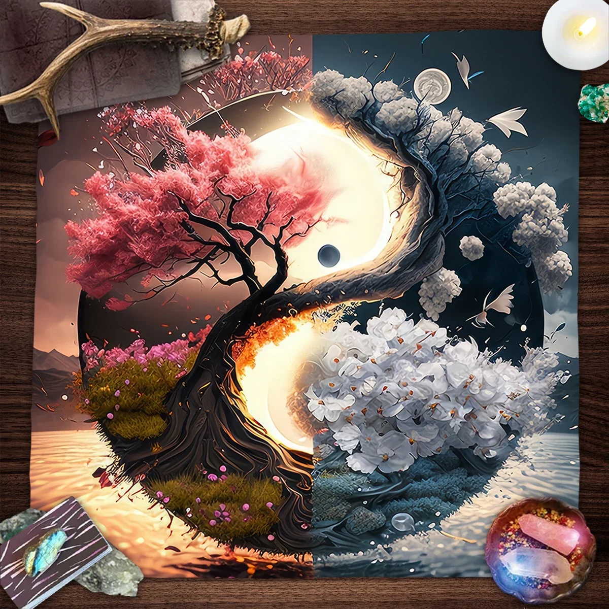 Tree Of Life Altar Cloth Tarot Tablecloth Red Wheel Of The Year Tarot Mat For Tarot Oracle Card Pad Divination Cloth Home Decor