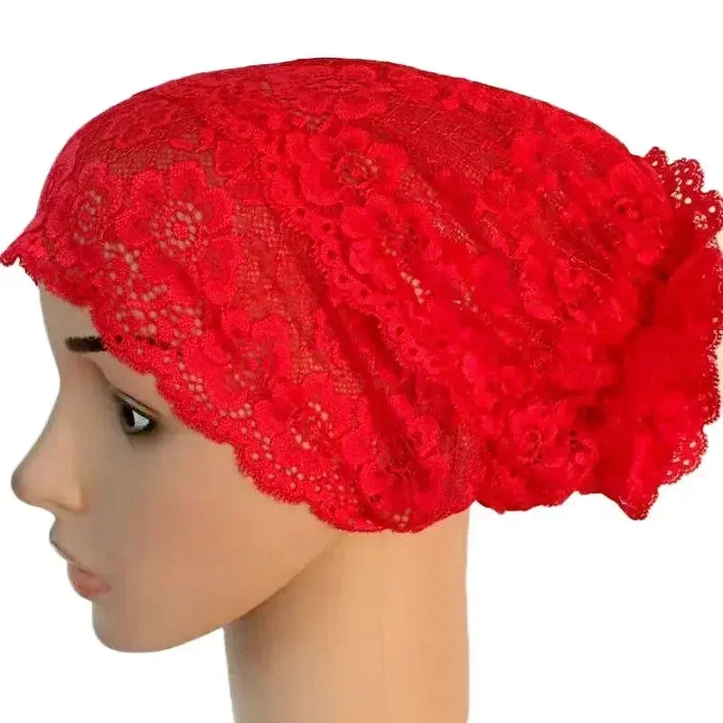 Muçulmano Hijab Chapéu Interno e Lenço para Mulheres, Boné De Renda, Turbante, Headwear, Underscarf, Islam, Lenço De Flor, Envoltório Bonnet, Cobertura De Perda De Cabelo