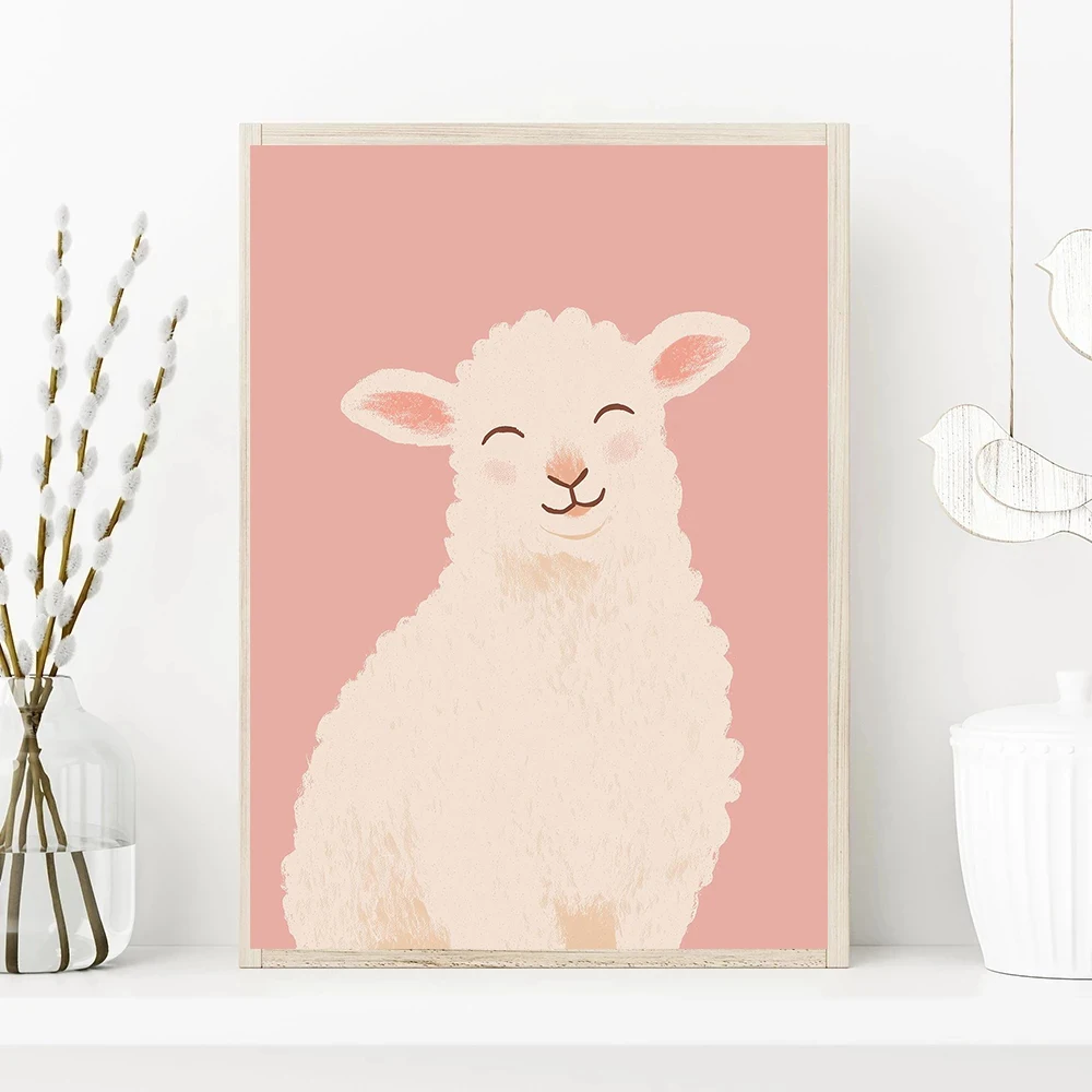 Pink Cute Goose Cat Poodle on Scooter Lamb Swan Poster Canvas Painting Print for Kids Room Nursery Home Decor Cuadros