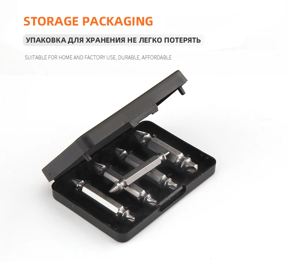 4 Stück beschädigte Schraubenausdreher-Bohrer, doppelseitige Beschädigung, Easy Out Stud Reverse Screw Extractor Tool Kit – Detail 8