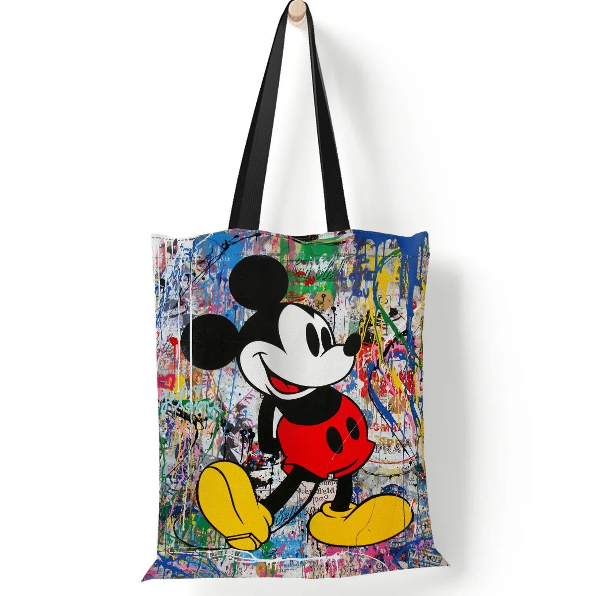 Disney Mickey Mouse Women\'s Shoulder Bag Fashion Cartoon Cute Printed Canvas Tote Bag Shopping Travel Large Capacity Storage