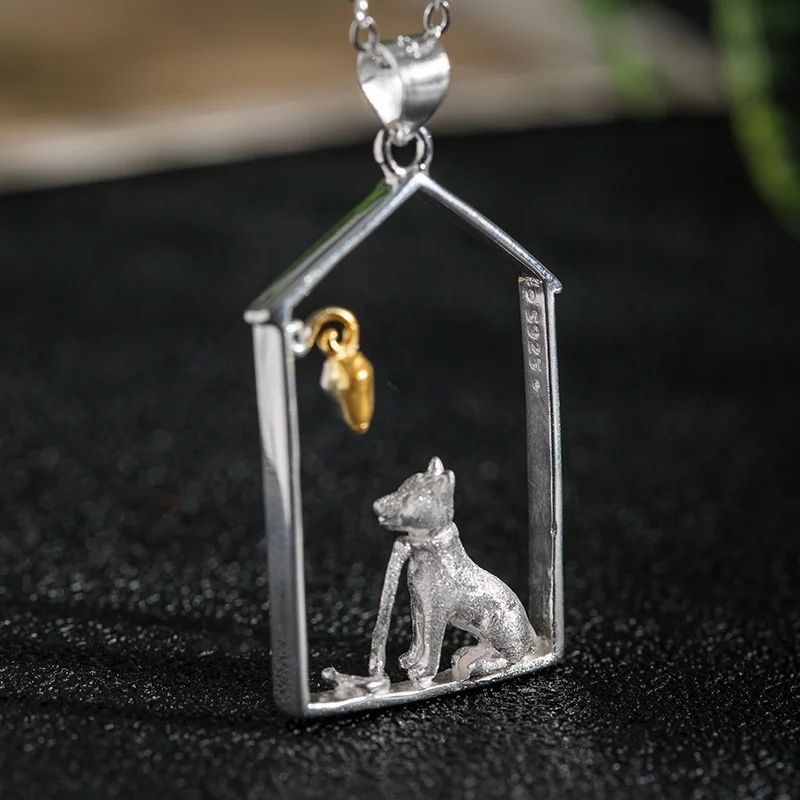 S925 Silver Loyal Dog Pendant Fashion Guardian Necklace Clavicle Chain Jewelry for Men and Women A142