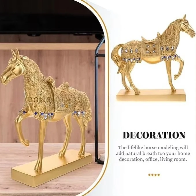 Creative inlaid diamond golden horse sculpture decoration eco-friendly resin art decoration hotel lounge or home wholesale
