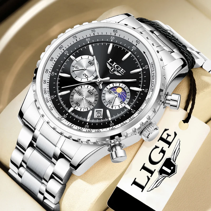 Relogio Masculino LUIK Nieuw herenhorloge met volledig stalen waterdicht lichtgevend quartz horloge voor heren Mode militaire datum chronograaf