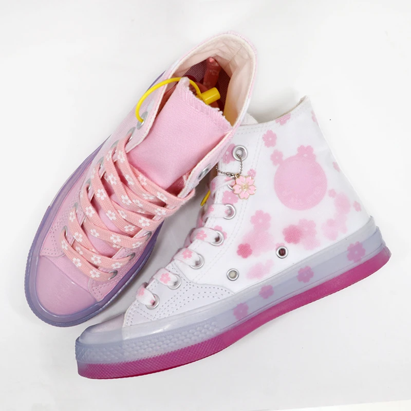 Original 21style Cherry Tie dye printin Blossom Pink AF Shoelace Female Flower sneaker woman lace  Of Lace white Female Shoelace