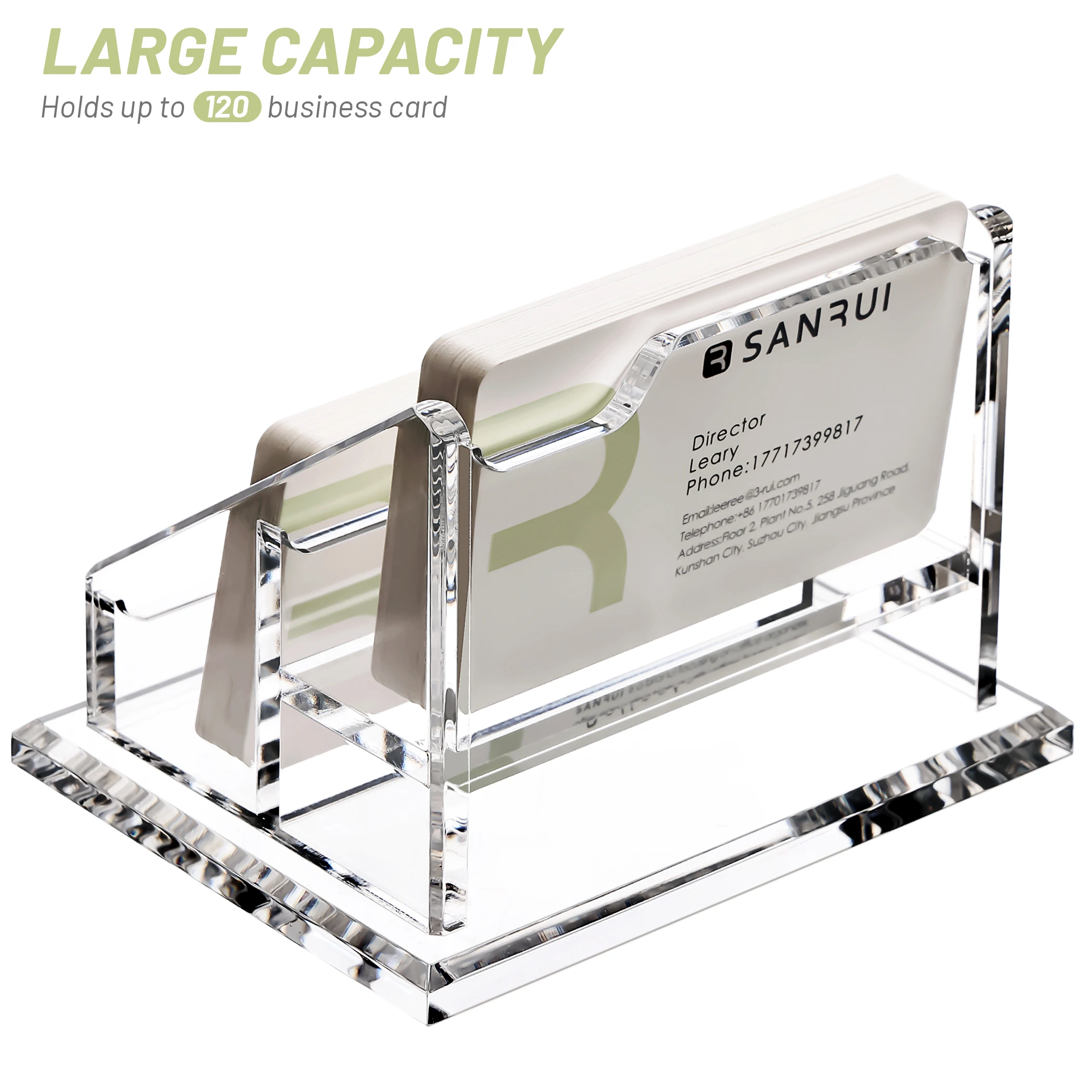 Business Card Holder for Desk, Clear Acrylic Business Cards Display Stand -2 Tier 2 Slots 1 Pack