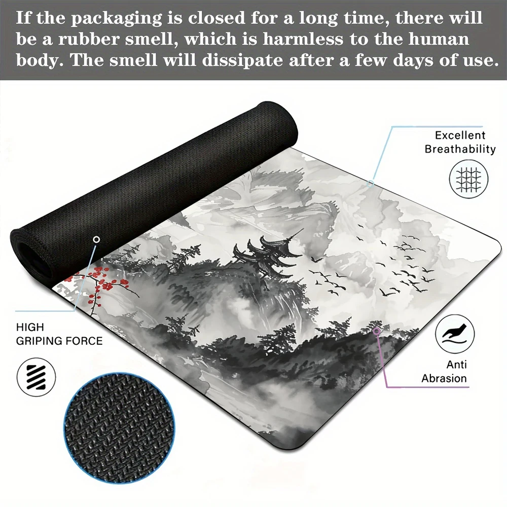 Коврик для мыши Настольный коврик с чернильной стиральной художественной иллюстрацией Коврик для мыши с прошитыми краями Нескользящая резиновая основа Клавиатура Расширенный коврик игровой коврик