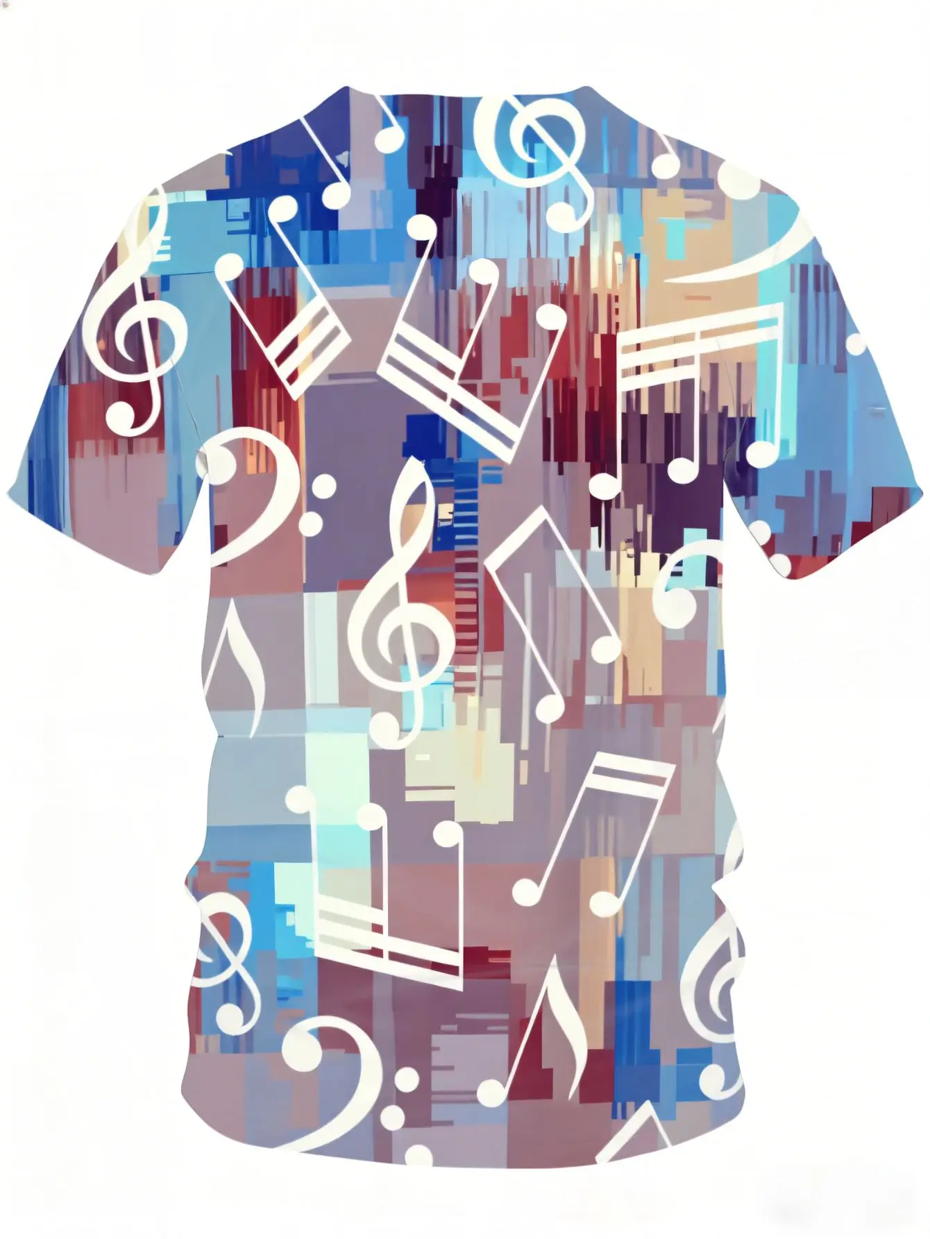 Men's Crew Neck Tee 3D Color Block Music Note Treble Clef Print Casual Tops