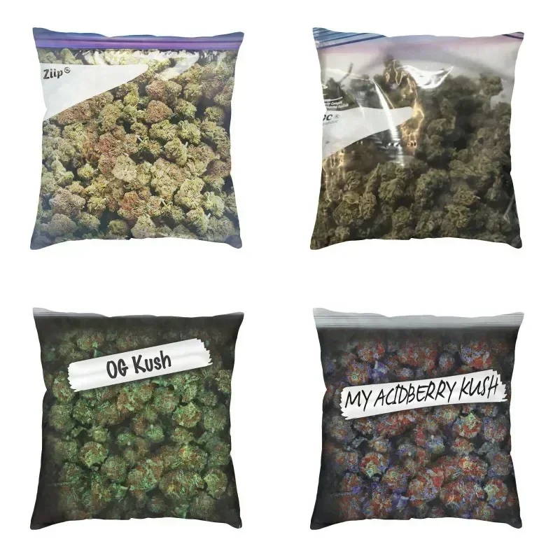 Zipper Closure Pillow Case Home Decorative Nordic Kush Flower Print Weed Cushions for Sofa Square Pillowcas