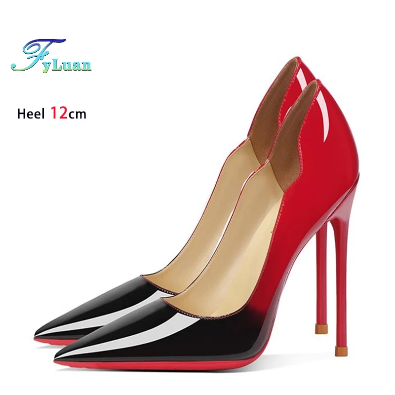 Brand New Sexy V Cut Lady Stiletto 6-12cm Multi Color Customized Fashion Pumps Red Black Gradient Pointed Toe Celebrity Shoes